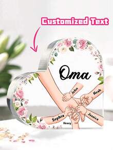 1Pc Personalized Customized Text Acrylic Plaque With Names Gift Grandma Holding Hand With Grandkids Personalized Heart Shaped Acrylic Plaque Birthday Grandma Gifts Gifts For Grandma From Granddaughter, Grandson Best Grandma Mother'S Day Gifts Grandmother Gift Ideas A Personalized Desk Ornament For Your Home, Office, School, Or Car.,School Supplies,Back To School