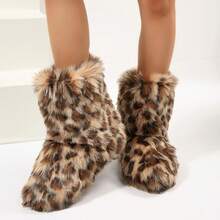 Snow Boots For Women Short Mid Calf Faux Fluffy - 豹紋 - 查看 5