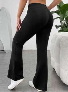 Pantaloni a vita alta a zampa d'elefante larghi e morbidi, pantaloni sportivi elasticizzati per yoga di taglia grande, pantaloni basic