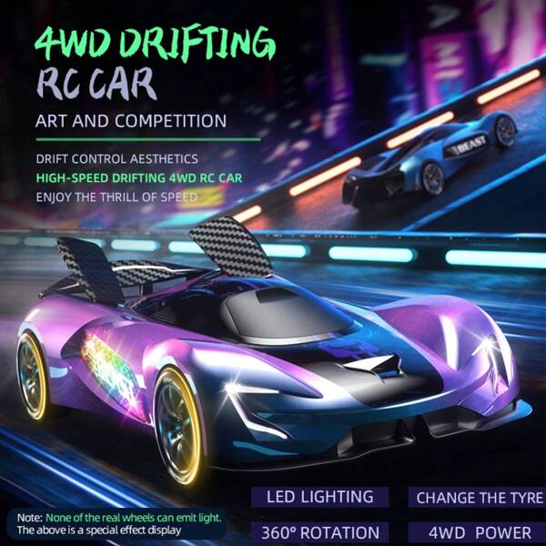 JCMO SG208PRO 4WD RC Drift Car - Auto-Adjusting Spoiler, Dynamic LED Lights & Built-In Sound Effects, Interchangeable Tires, Dual Modes (Race/Drift), Color-Changing Body - RTR Remote Control Racing Car With Music - Ultimate Gift For Kids/Adults (Birthday/Christmas/Holidays)