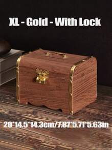 1 pièce Boîte à monnaie en bois vintage - avec cadenas d'amour, accents de laiton et poignée de transport, meilleurs cadeaux d'anniversaire, bocal à trésor de pirate médiéval, cadeaux de fête des pères, boîte de rangement, décoration d'intérieur, cadeau pour la famille, accessoires de mariage, décoration de chambre, articles de décoration de chambre, épargne d'argent, rangement de pièces de monnaie, rangement d'argent, rangement de bijoux, cadeau pour la famille, tirelire en bois, vintage, médiéval, thème de pirate, rustique, classique, élégant, cadeaux de remise des diplômes