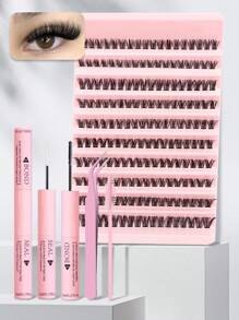 180 Peças Conjunto de Extensão de Cílios Postiços Curva C 10-16mm Comprimento Misto, Conjunto de Cílios Agrupados Estendidos com Cauda de Olho Esguio Encaracolado e Volumoso, Kit de Cachos de Cílios Postiços