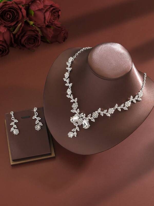 1 Set Women's Jewelry Set Sunflower Crystal Rhinestone Necklace & Earrings, Banquet Wedding Accessories