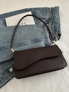 Fashionable Solid Color Asymmetrical Flip-Top Vintage Simple Elegant Shoulder Bag - Coffee - View 4