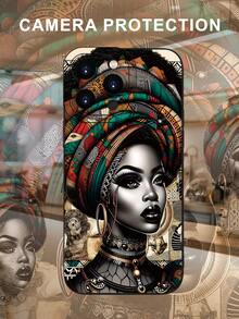African Woman Printed 2D Pattern Popular Creative High - End Beautiful And Fashionable Commuting Personality Style Suitable For Elders, Friends, Family, Lovers, Your Own Birthday Gifts, Holiday Gifts, Black Matte Feel Full Protection Dustproof And Waterproof Soft Shell, Compatible With IPhone 17/17Pro/17Pro Max,16/15/14/13/12/11/Pro/ProMax And Galaxy S Series. - 黑色 - 查看 5