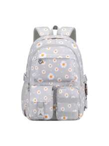 Set 3 buc. rucsac imprimat cu cutie de prânz și penar, design cu compartimente multiple, închidere cu fermoar, căptușeală din poliester, curea de umăr reglabilă, buzunar lateral pentru sticlă de apă, potrivit pentru utilizare zilnică, exterior, călătorii, rucsac din poliester impermeabil și durabil, cadou pentru întoarcerea la școală