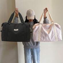 Fashion Solid Color Pleated Nylon Tote Bag, Large Capacity Travel Bag With Separated Dry And Wet Storage, Perfect Gym/Weekend/Overnight Bag, Suitable For Short Vacation, Back To School