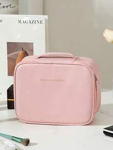 1 peça bolsa de cosméticos multifuncional de PU de grande capacidade com divisória removível para mulheres, bolsa de armazenamento para ferramentas de maquiagem, itens essenciais para viagem, férias de verão, volta às aulas, bolsa de viagem para escola, bolsa de maquiagem para mulheres, bolsa de viagem para maquiagem - Rosa - Ver 7