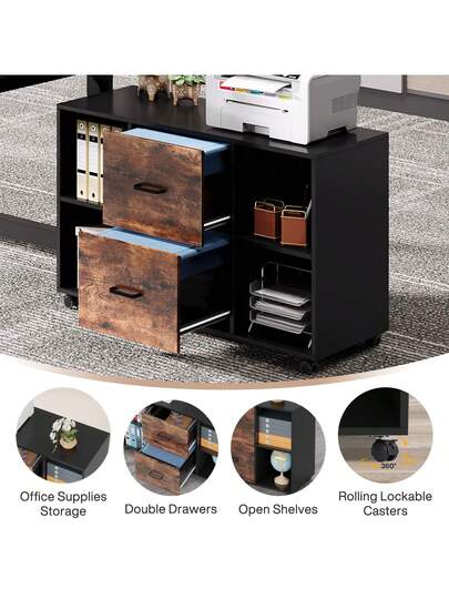 Tribesigns Desk, 160 80 Cm Large Computer Office Table, Study Room, Workstation Home Office, Moderne Vintage Bruin Zwart view 3