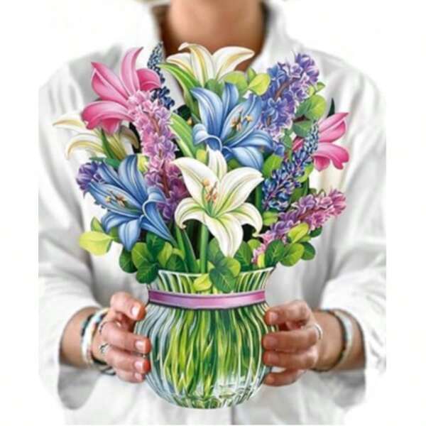 Pop Up Cards, Lilies & Lupines 12 Inch Paper Flower Bouquet Greeting Cards With Blank Note Card & Envelope, Birthday Gifts For Women, School Supplies, Back To School