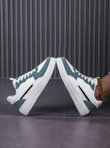 Unisex Casual Shoes, Size 36-45, Lace-Up Soft Bottom Flat Comfortable Men's Sneakers, Lightweight Low-Top Daily Shoes, Color Block Round Toe Lace-Up Skate Shoes, Men's Casual Trainers