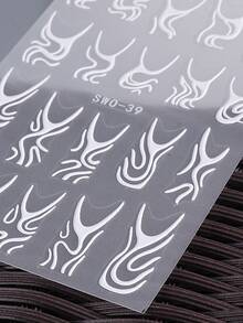 5D 白色涂鸦条纹指甲贴纸 2 件不对称纹理线条优雅法式美甲设计 DIY Y2K 自粘凝胶抛光贴花滑块美甲装饰美甲用品