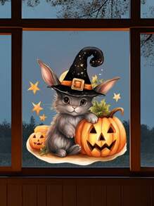 1 Stück Halloween Fenstersticker, Cartoon Tier Wohnzimmer Sticker, Hase und Kalb Schlafzimmer Sticker, süßer Stil Türsticker, Heimdekoration