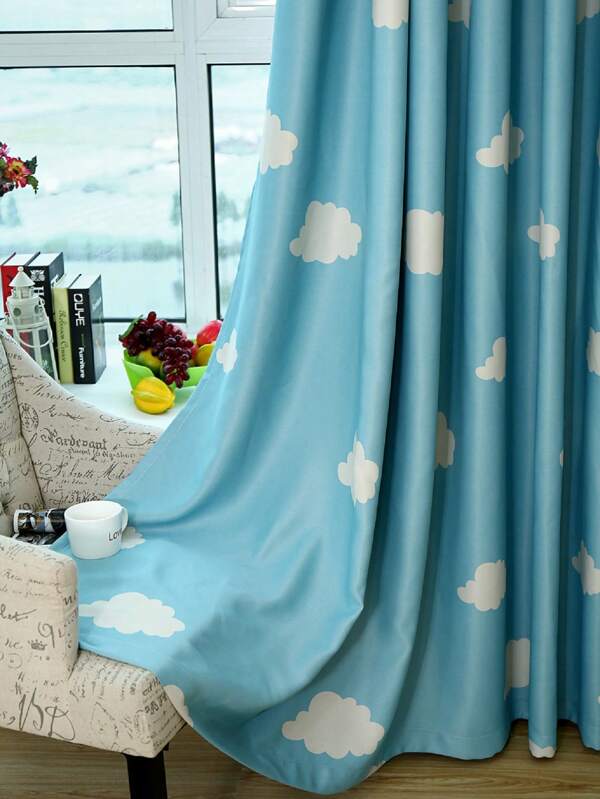 1 pieza Cortina opaca con diseño de recorte de nube impreso para sala de estar, dormitorio, habitación de niños