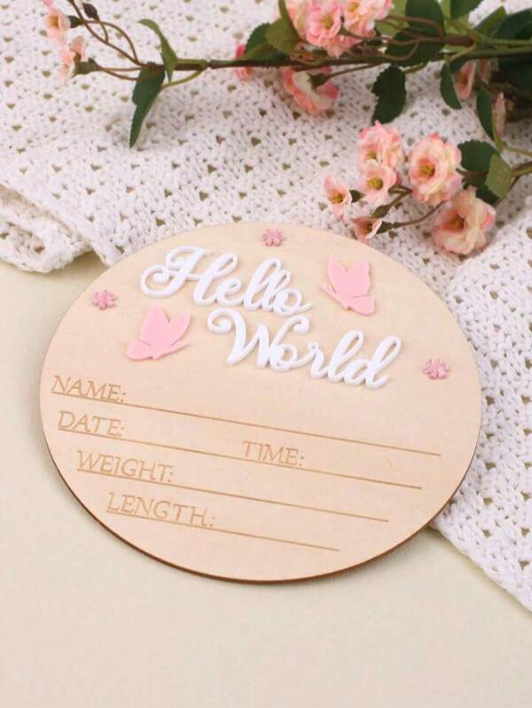 1 Pc Newborn Baby Annoucement Infant Birth Sign Handmade Wooden Hello World Photo Baby Name Milestone Cards