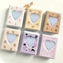 1pc Mini Photo Album, 3-Inch Rectangular Cartoon Heart-Shaped Cover, Idol Photo Card Holder, Cute Collectible Card Book