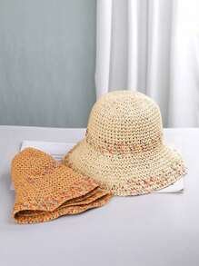 1 Peça Chapéu de Sol de Palha Dobrável Feminino - Aba Larga, Chapéu Balde Respirável, Leve para Férias de Verão, Praia, Atividades ao Ar Livre, Chapéu de Praia, Acessório de Viagem, Roupa de Praia Estilosa, Construção Durável, Amantes de Viagem, Essenciais de Férias