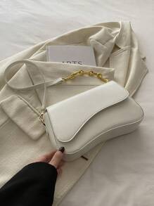 Bolso bandolera minimalista de unicolor con solapa, bolso de hombro clásico con textura para mujer