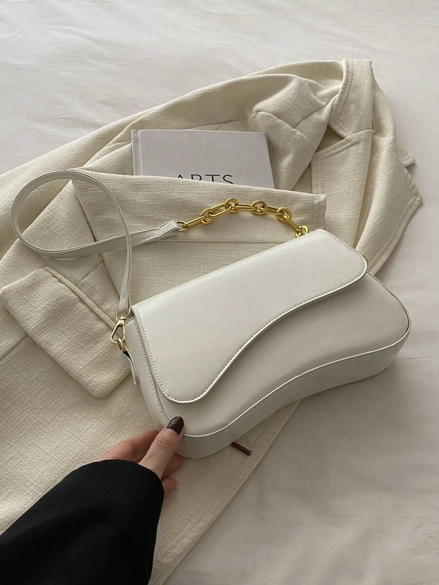 Bolso bandolera minimalista de unicolor con solapa, bolso de hombro clásico con textura para mujer