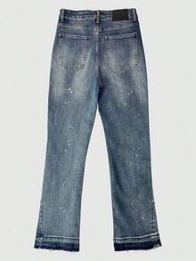 男士轻盈商务休闲水洗做旧裤脚牛仔裤，百搭修身直筒休闲裤，适合所有季节，纽扣门襟，街头风宽松锥形裤腿牛仔裤 - 藍色 - 查看 8