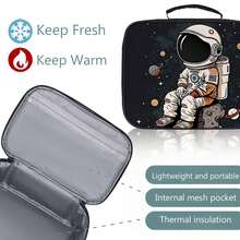 3 PIEZAS Mochila Escolar de 16.5 Pulgadas con Bolso de Mano y Estuche para Lápices para Primaria, Escuela Primaria y Secundaria - Astronauta negro - Ver 8