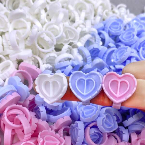 100/200pcs Heart-Shaped Glue Rings For Eyelash Extensions Lash Glue Holder, Volume Fanning Cup For Lash Extension Supplies