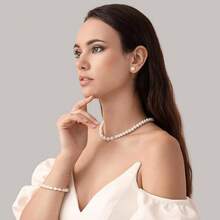 Glenmal Pearl Rhinestone Jewelry Set For Women Pearl Necklace Bracelet Earrings For Wedding Birthday Bridal Shower Tea Party - Novel Style - View 2