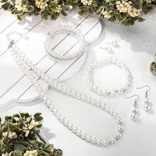 Glenmal Pearl Rhinestone Jewelry Set For Women Pearl Necklace Bracelet Earrings For Wedding Birthday Bridal Shower Tea Party - Novel Style - View 7