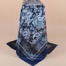 35 Inches Silk Head Scarf-Satin Hair Scarves Silk Bandana Scarf Headscarf For Women's Fashion Scarveshalloween - 佩斯利花紋 - 海軍藍 - 查看 7