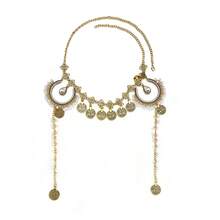 1 件波西米亚复洛克风格多层珍珠头链，新月硬币流苏水晶水钻吊坠头饰，时尚新娘发饰