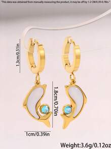 2pcs Exquisite Multi-Color Stainless Steel Earring Set With Unique Design, Cute Dolphin Ocean Elements, Fashionable And Cool, Suitable For Parties, Jewelry Accessories And Gifts