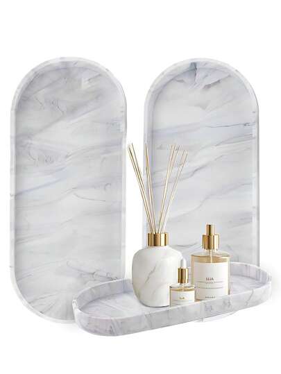 Bathroom Vanity Trays - 2 Packs (9.8 Inch) Silicone Bathroom Counter Trays, Perfume Key Jewelry Ring Tray, Decorative Soap Dispenser Countertop Tray For Kitchen Sink Organization (Marble Gray)