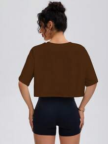 ATTRACO 女式健身服 夏季女式短款运动上衣 - 棕色 - 查看 6