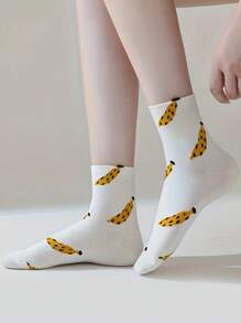 5 paires de chaussettes mi-mollets colorées assorties pour femmes avec imprimé de légumes et de fruits, design polyvalent et casual, pour toutes les saisons