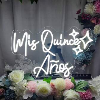 Neon Sign Wall Decor, 18.9inch Mis Quince Anos LED Light, Multipurpose Plastic Neon Sign For Room, Bar, Party, Christmas, Wedding Decoration, USB Powered With Switch, Wall Hanging