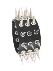 1 pieza Brazalete con remaches cuadrados negros de estilo punk, ideal para uso diario y regalo, accesorio de estilo callejero unisex para uso en el club, Halloween