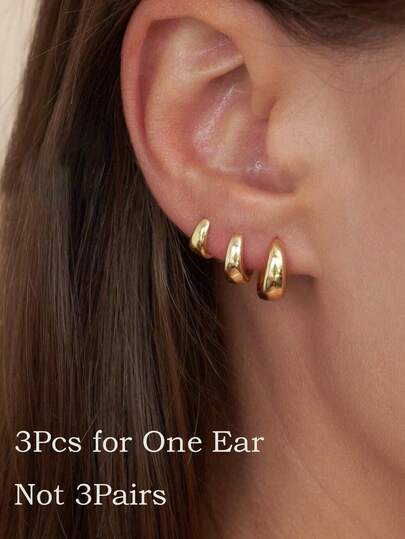 3pcs 14K Gold Plated Delicate Ear Cuff Earrings, Low Allergy, Suitable For Multiple Ear Piercings