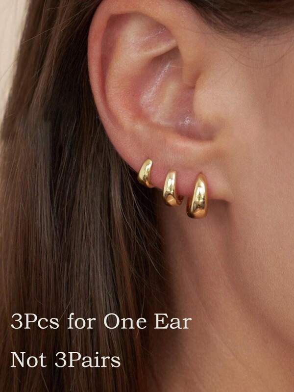 3 Pcs Set Small Gold Hoops Huggie Earrings For Women, 14K Gold Plated Dainty Cartilage Earring Hypoallergenic Hoop Earrings Set For Multiple Piercing Jewelry