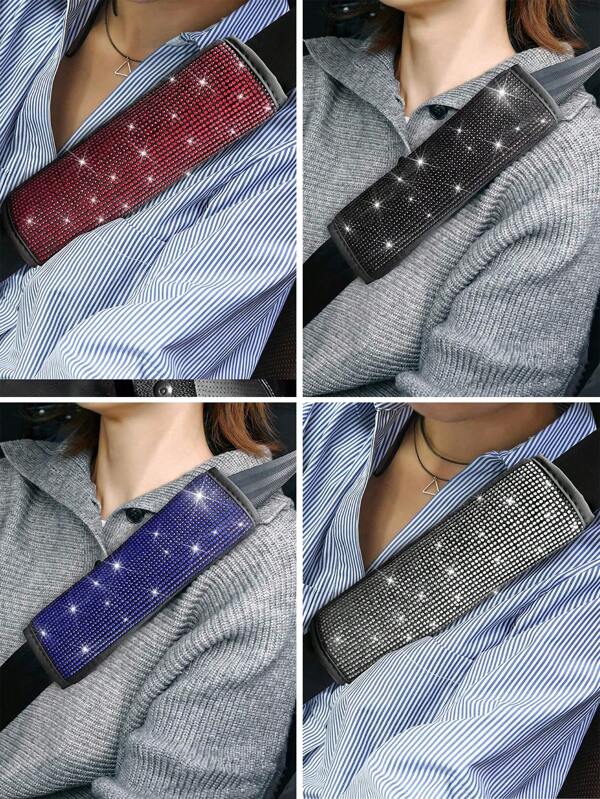 Funda para cinturón de  del automóvil con diamantes, cojín para el cinturón de  brillante y con rhinestones para mujer, funda universal para cinturón de  del automóvil para todo el año