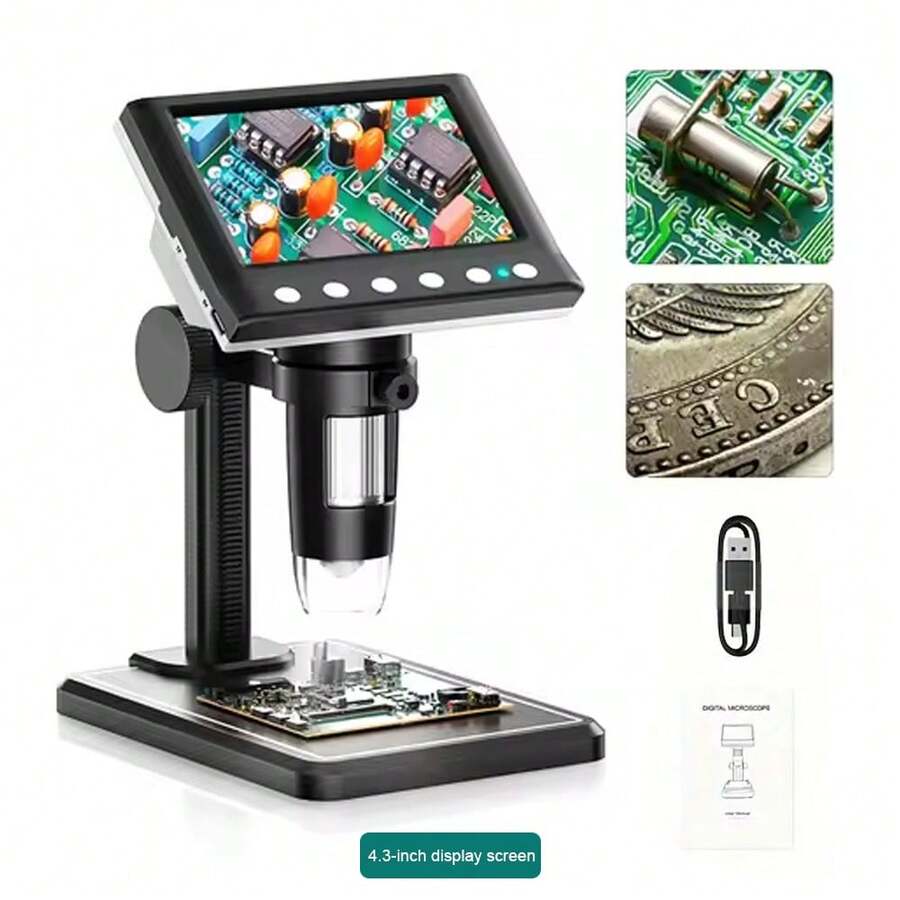 7-Inch/ 4.3-Inch Digital Microscope 1000X Magnification IPS LCD Digital Microscope - High-Definition Coin Collector's Tool With 8 Adjustable LEDs, Windows Compatible, Ideal For Adults And Hobbyists - 1000X - View 1