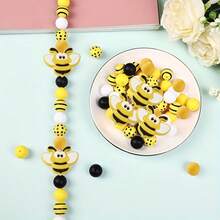 30 件可爱黄蜂硅胶印花珠，时尚黄色圆点设计，非常适合 DIY 手链配件和节日装饰、礼品、笔配件和手工装饰配件 - 彩色 - 查看 5