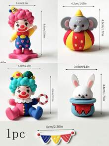 1 件儿童烘焙蛋糕装饰，马戏团小丑大象兔子生日蛋糕装饰桌面装饰，婴儿洗礼派对甜蜜桌面装饰 - 彩色 - 查看 5