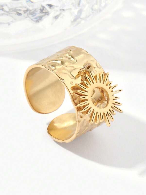 1 قطعة خاتم من الصلب التيتاني ذو فتحة أشعة الشمس للنساء كإكسسوار موضة