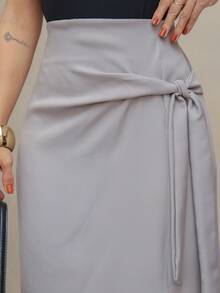 Frenchy Women's Casual Solid Color Drawstring Wrap Skirt Spring/Summer/M5509 - Light Grey - View 5