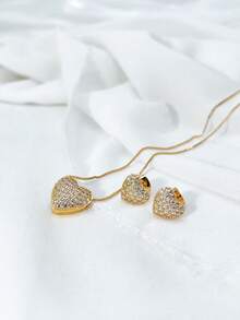 KIT Necklace + Heart Earring In Zirconia For Women, Delicate In 925 SILVER, 18K GOLD - Gold - View 3