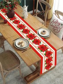 1 buc. Traversă de masă de Crăciun fericit cu modele mari de Poinsettia roșii, 35*180cm, husă de masă de Crăciun din poliester, decorațiuni de Crăciun pentru casă 2025, decor pentru masă de bucătărie, decorațiuni festive pentru masă, temă de iarnă, decor pentru petrecere de Crăciun, Anul Nou fericit 2026