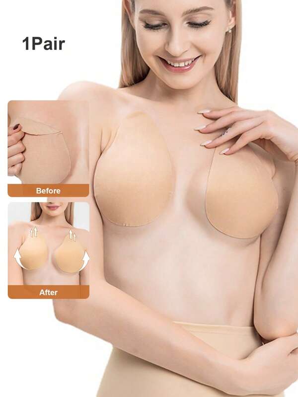 1Pair Breast Patches Invisible Underwear Anti Sagging And Lifting Chest Patches With A Water Droplet Shape For B-E Cup, Strapless Backless Sticky Bra, Bust Enhancer