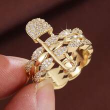 1枚几何链条三排可调节设计立方氧化锆镶嵌女戒指 - 彩色 - 查看 3