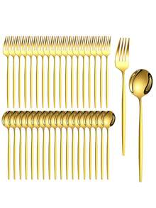 2/10/20/30/40件不锈钢勺叉套装，甜点叉，婚礼装饰餐具，万圣节，学校用品，单身派对，厨房用具，派对用品，旅行套装，礼物，生日派对，毕业典礼 - 金色 - 查看 1