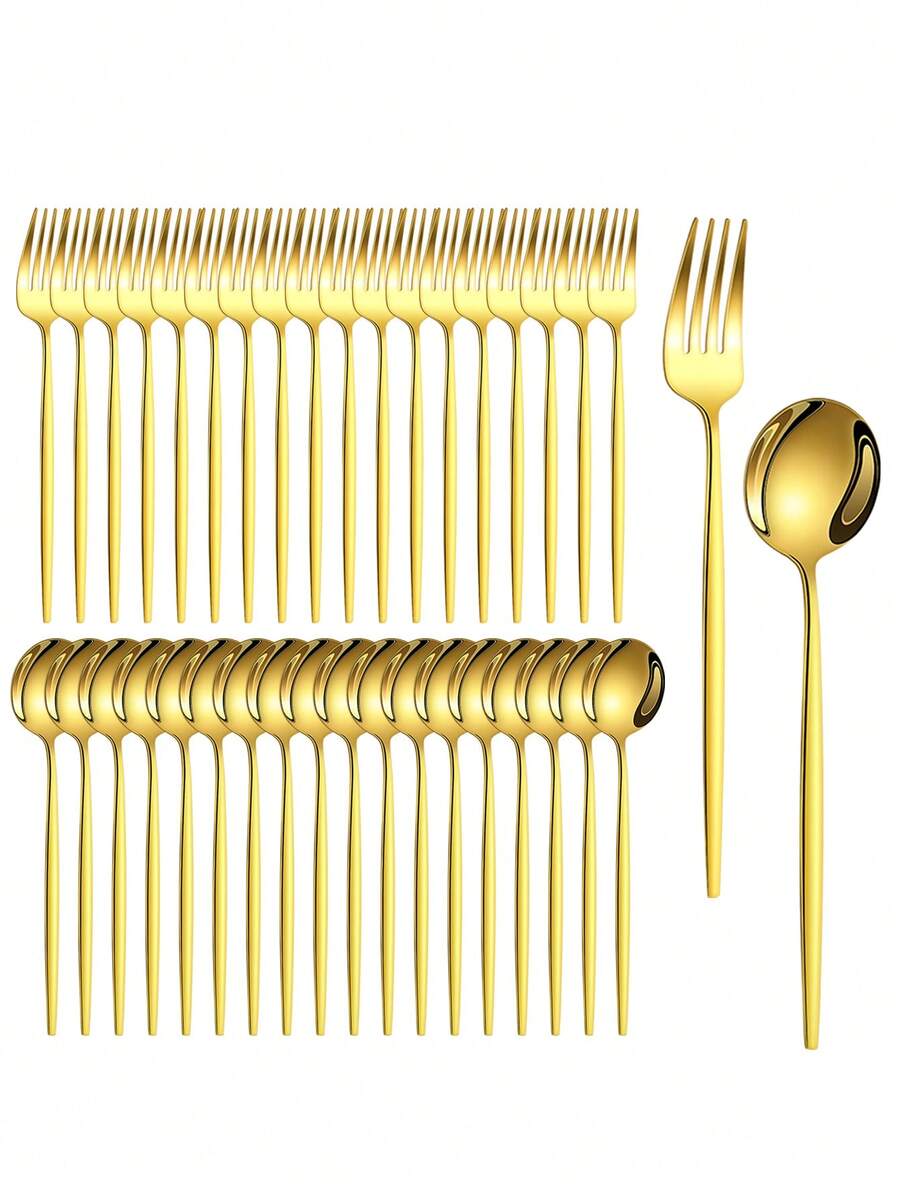 2/10/20/30/40件不锈钢勺叉套装，甜点叉，婚礼装饰餐具，万圣节，学校用品，单身派对，厨房用具，派对用品，旅行套装，礼物，生日派对，毕业典礼 - 金色 - 查看 1